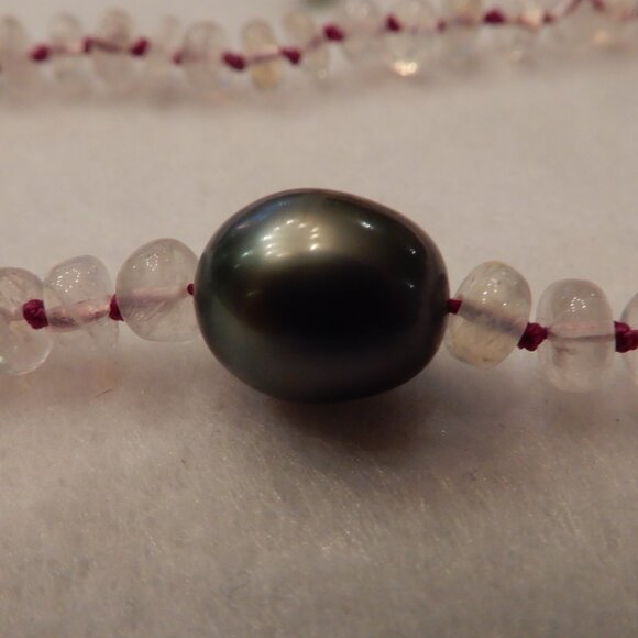 Moonstone, Red Onyx, and Tahitian Cultured Pearl Hand Made Necklace - Picture 7 of 11
